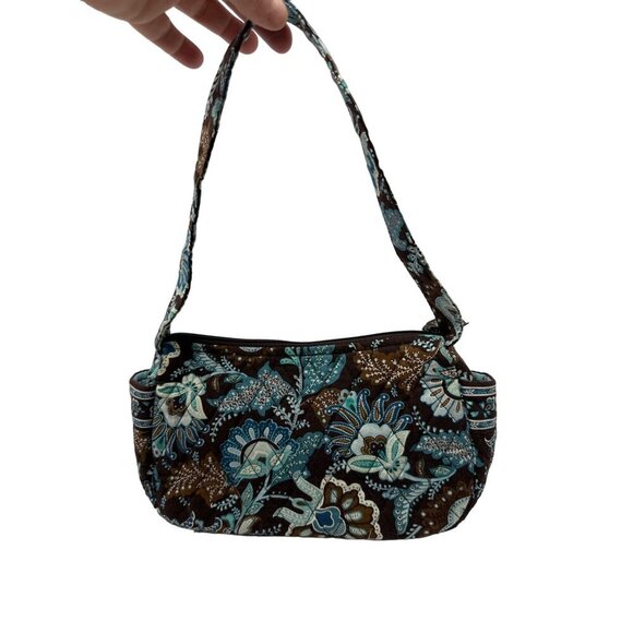Vera Bradley Retired Java Blue Small Quilted HandBag Purse Brown Floral Paisley - Picture 3 of 9